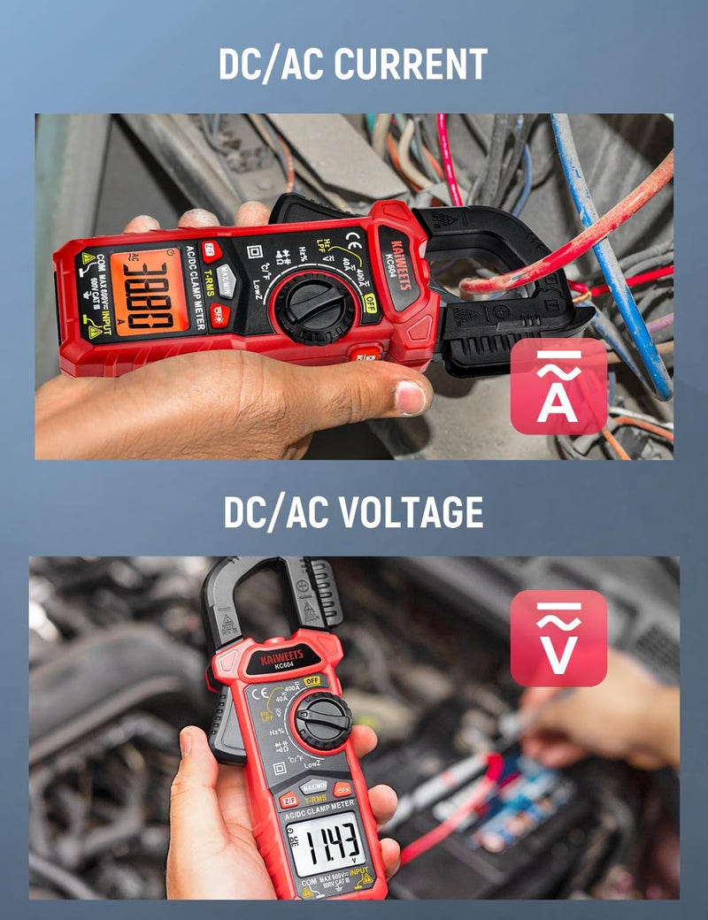 KAIWEETS Digital Clamp Meter Multimeter with D-Shaped Jaw for AC/DC Current & Voltage, Auto-ranging 4000 Counts Voltage Tester with Flashlight Backlight, Measuring Temperature Continuity Diode NCV - Image 4